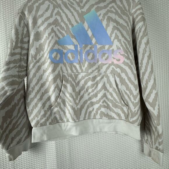 Adidas girl sweatshirt hoodie zebra print stylish gray and blue size 14 - Picture 2 of 8